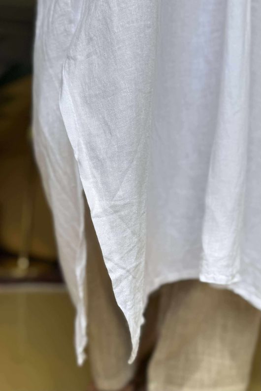 Made in Italy Eos Linen Blend Ruche Dress White